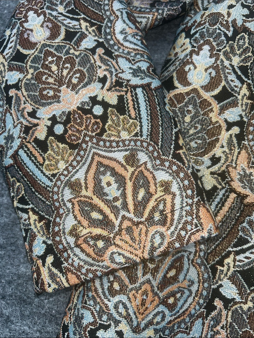 Soft Surroundings Jacket Women’s PM in Black, Tan & Blue Jacquard Boho - Picture 10 of 12